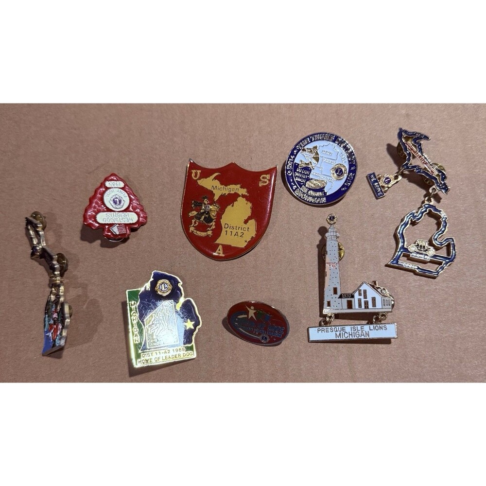 LIONS Club of Michigan Area Vest Lapel Pins  Lot of 8 Some Vintage